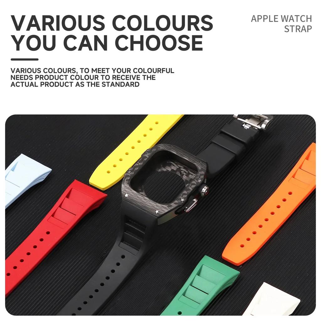 Роскошный чехол из углеродного волокна для Apple Watch S10 42 мм 46 мм Безель Резиновый ремешок Комплект для модификации Iwatch Series 10 46 мм 42 мм