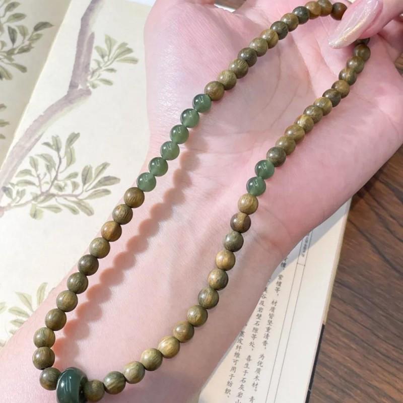 Natural Green Sandalwood Hetian Jade Double-Circle Bracelet New Chinese Style Womens Jewelry Gifting