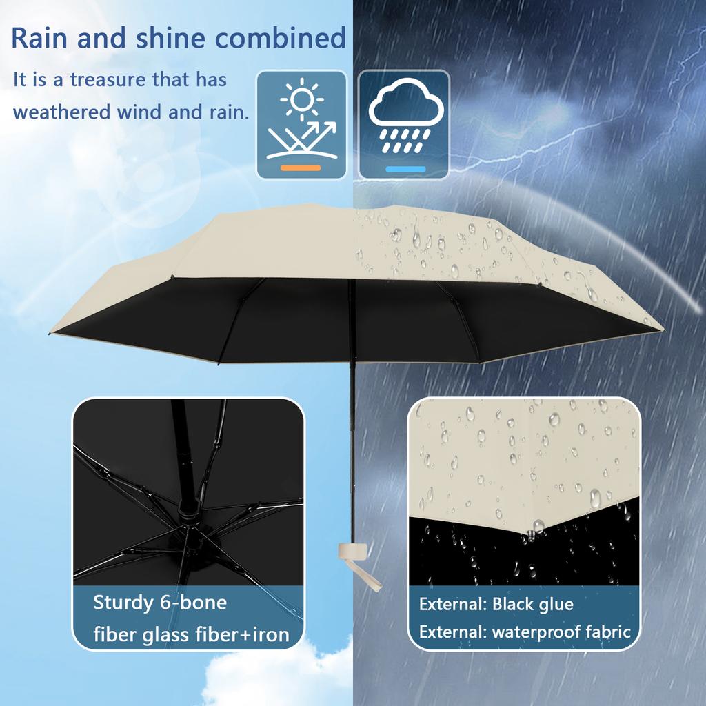 Mini Capsule Umbrella 6 Folding Windproof UV Protection Travel Folding Umbrella Small and Portable Solid Color Pocket Sunshade