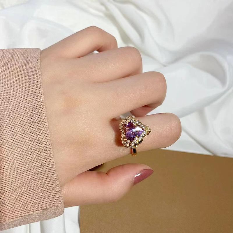 Кольцо Ocean Heart с цветным рисунком, персиковое сердце, циркон, регулируемое кольцо, индивидуальное модное кольцо с любовью, свадебные украшения, подарок на день рождения