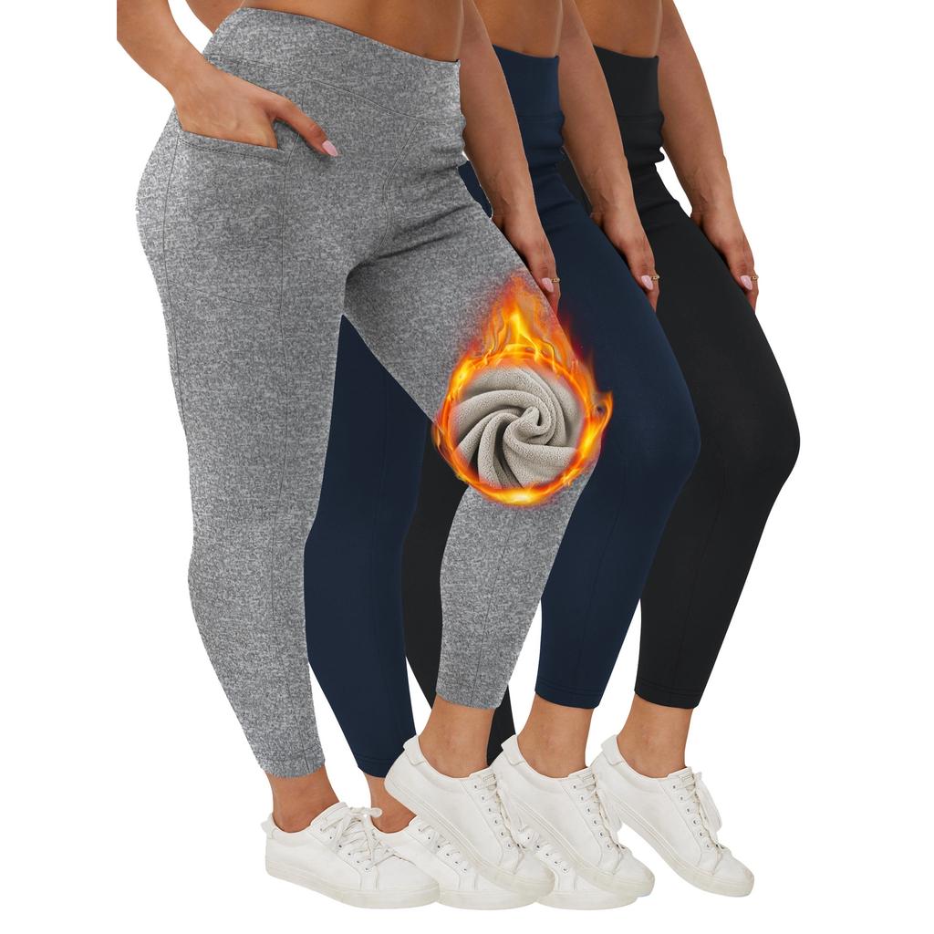 Plus Size 1XL-5XL Women's Warm High Waist Pants Elasticity Casual Leggings with Pockets Gym Workout Pants