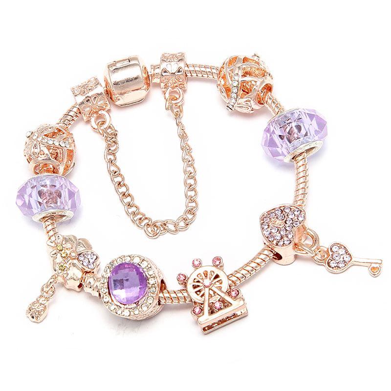 2019 New Crystal Women's Bracelet with Ferris Wheel & Heart Key Pendant