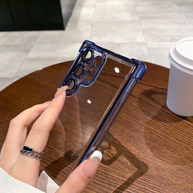 Чехол для телефона Samsung Galaxy S24 S23 S22 Ultra Plus Note 20 Ultra с гальваническим покрытием и четырьмя углами, устойчивый к падениям