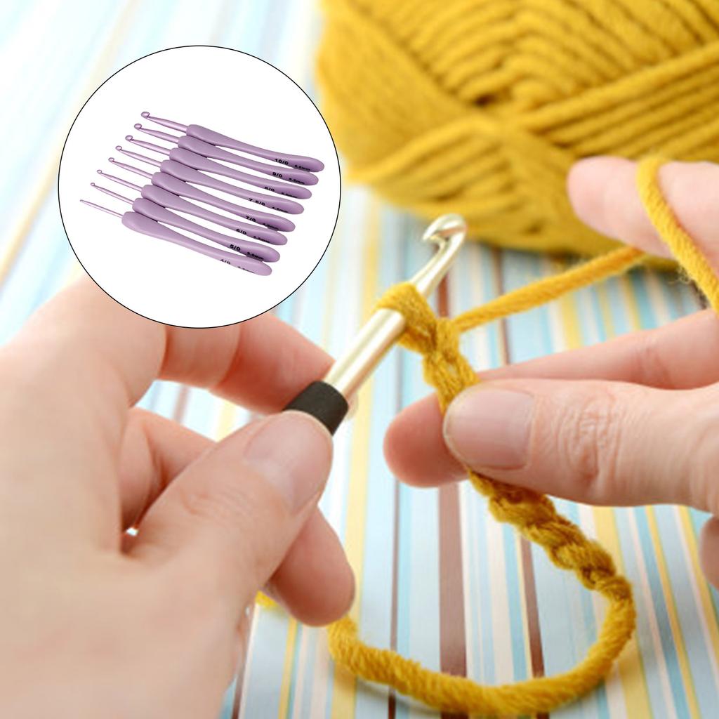 Набор из 8 крючков для вязания, пластиковые спицы, инструмент для вязания крючком из пряжи с эргономичной ручкой и алюминиевым наконечником