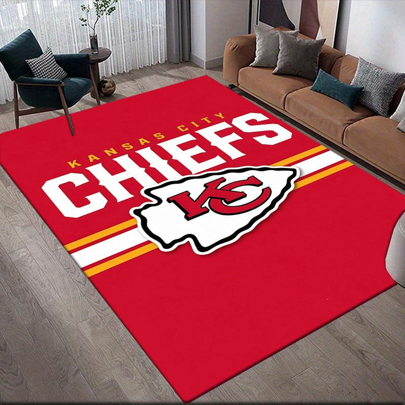 Kansas City Chiefs Flannel Printed Carpet, Home Sofa Decoration for Living Room & Bedroom, Non‑Slip Play Flannel Floor Mat for Game Room