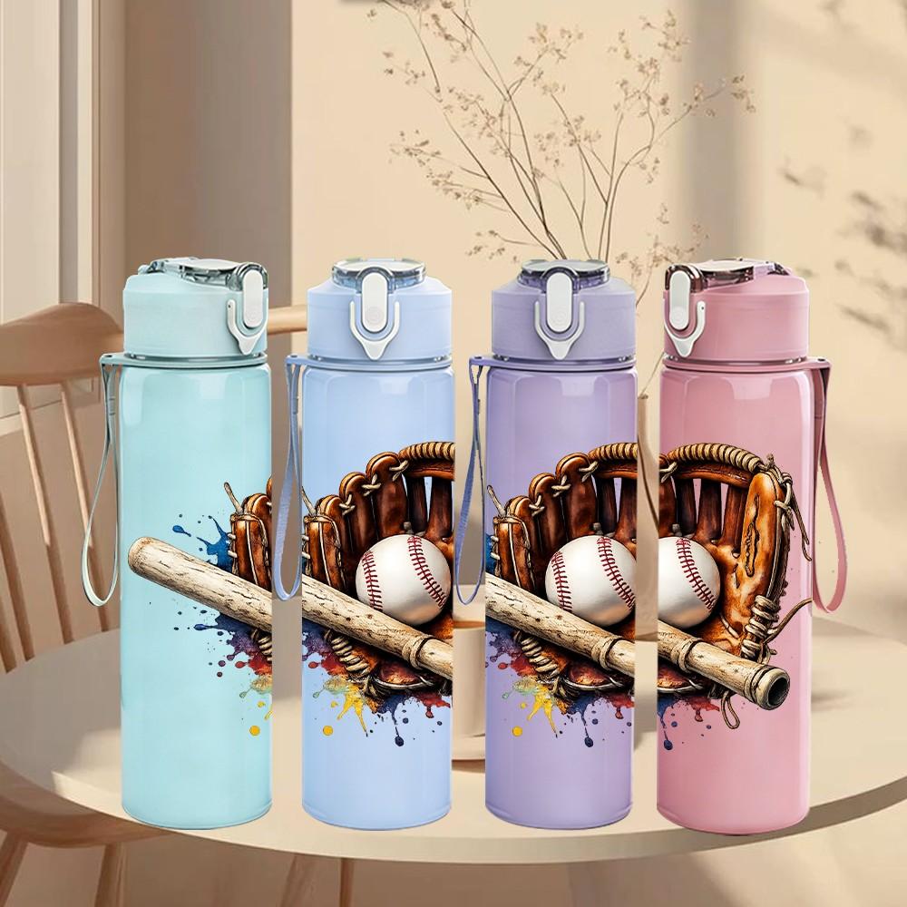 1PC Baseball Bat Glove Sport Equipment Print 750ml Color Plastic Sports Water Bottle Leakproof Flip Straw Lid Suitable for Sports Office Home Use