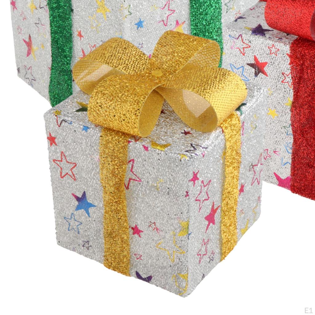 3 Christmas Decorations with Illuminated Gift Boxes, for Outdoors,