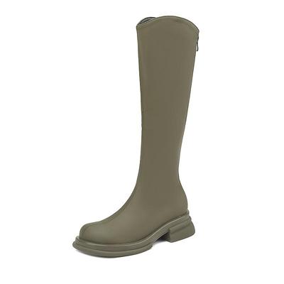 Осенне-зимняя обувь из микрофибры. Толстые средние каблуки. Мотоциклетные ботинки с круглым носком. Теплые высокие сапоги в европейском стиле.