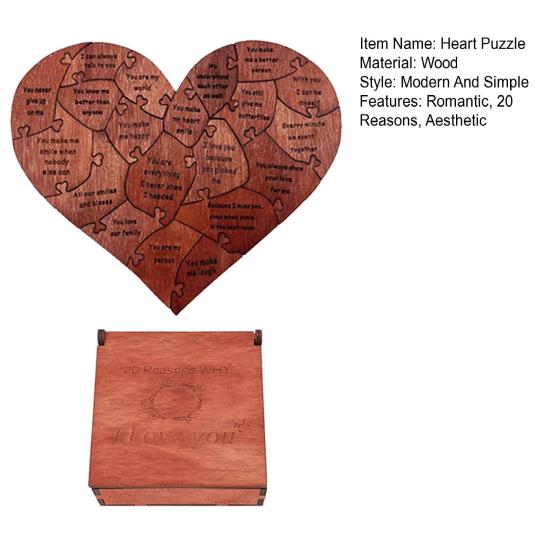 Причины, почему я люблю тебя, подарок для парня, девушки, мужа, жены, романтический пазл в форме сердца в деревянной коробке, 20 причин, подарки для пар на годовщину
