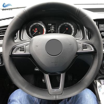 Автомобильный чехол на руль для Skoda Octavia Superb Fabia Citigo Roomster 2013-Rapid Karoq Kodiaq, черная перфорированная кожа