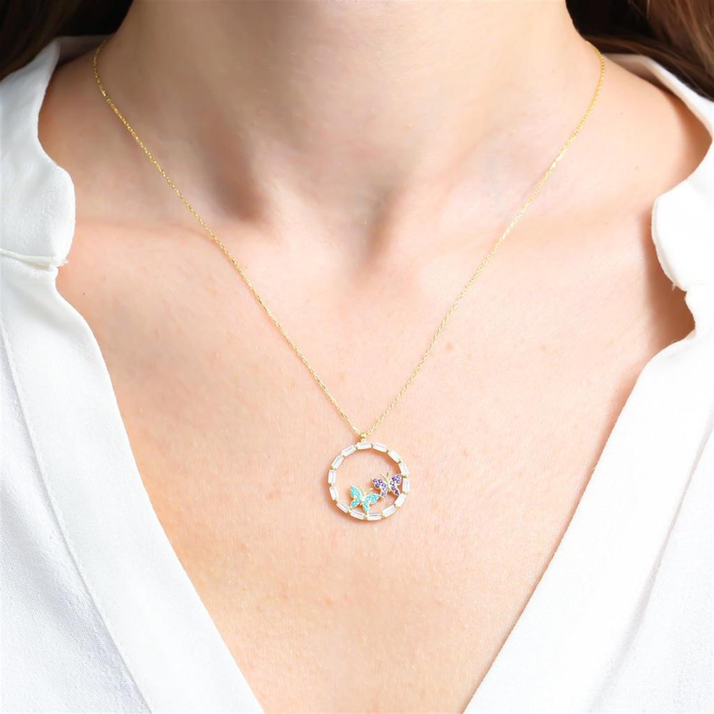 Colorful Butterfly Season Gold Color Silver Necklace