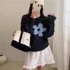 Embroidered Floral Color Block Knit Sweater Women 2026 Loose Fit Long Sleeve Pullover