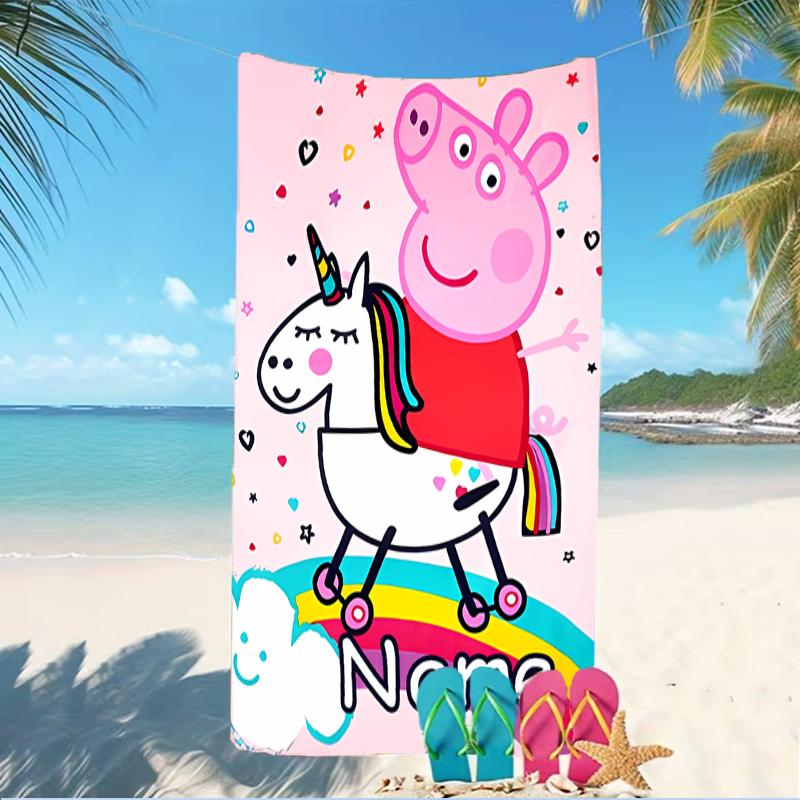 Customizable personalized beach towels Peppa Pig themed designs.Suitable for the beach, yoga, sports;ideal as beach accessories