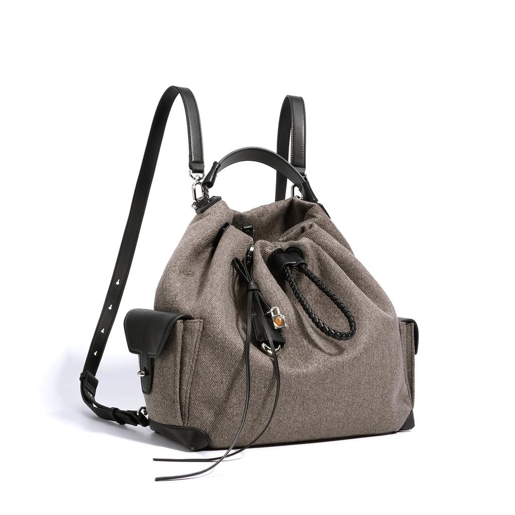 New handbag design, genuine leather, large capacity, vintage versatile double-shoulder single-shoulder bag, drawstring backpack