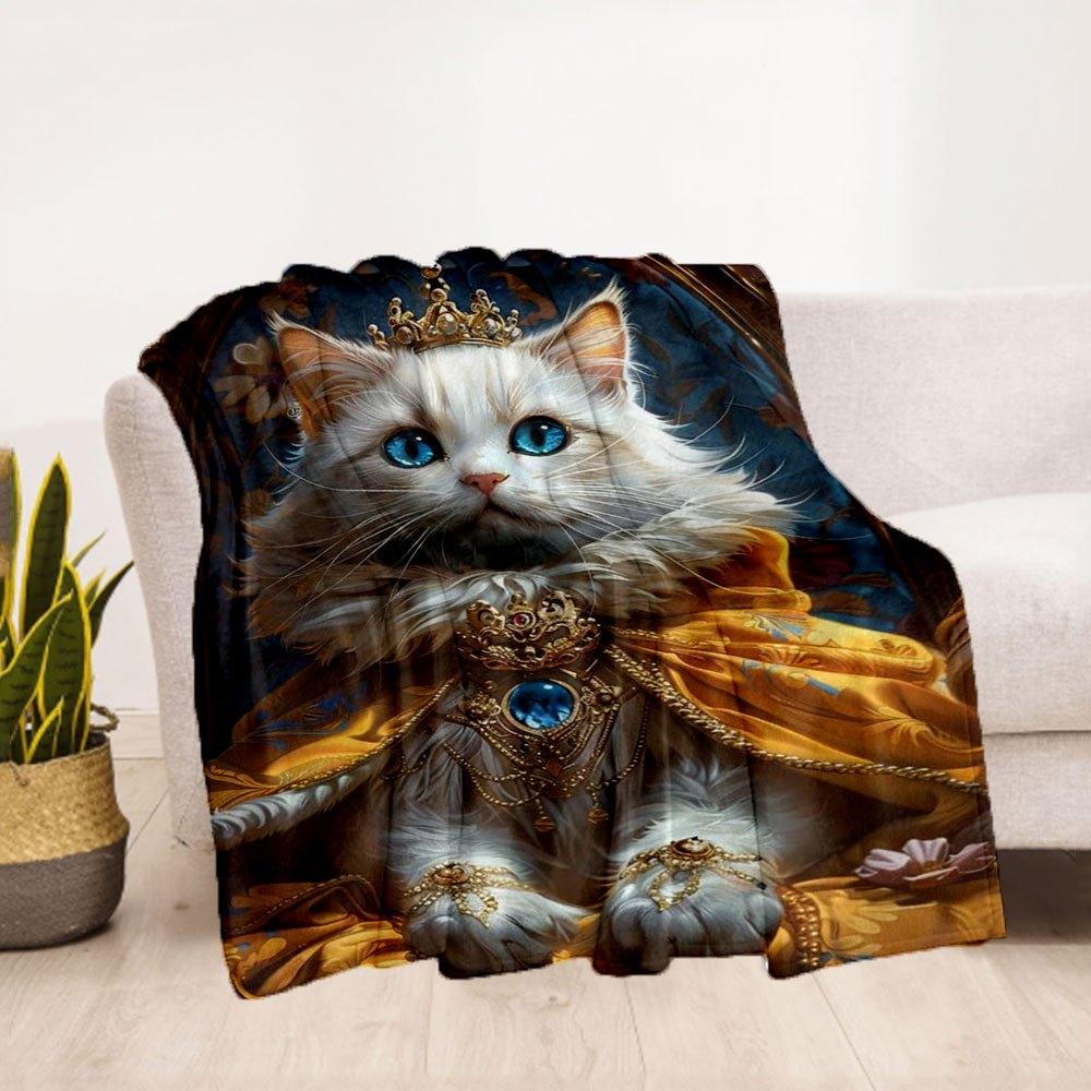 Royal Cat Crowned in Gold: Luxury Pet Accessories for Your Feline MajestyBlanket Flannel Throw Blanket for Sofa, Bed, Travel, Camping, Offic