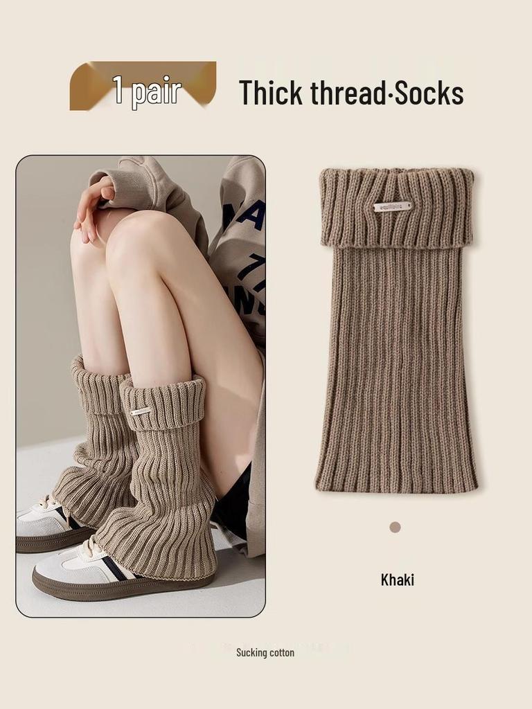 Solid Color Women's Knit Flared Leg Warmers - Y2K Style Long Socks for Spring and Autumn
