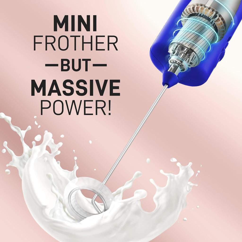 Mini & Mighty Milk Frother Wand – Powerful Handheld Coffee Frother, Battery Operated Drink Mixer – Compact Pocket Size – Detachable Whisk for