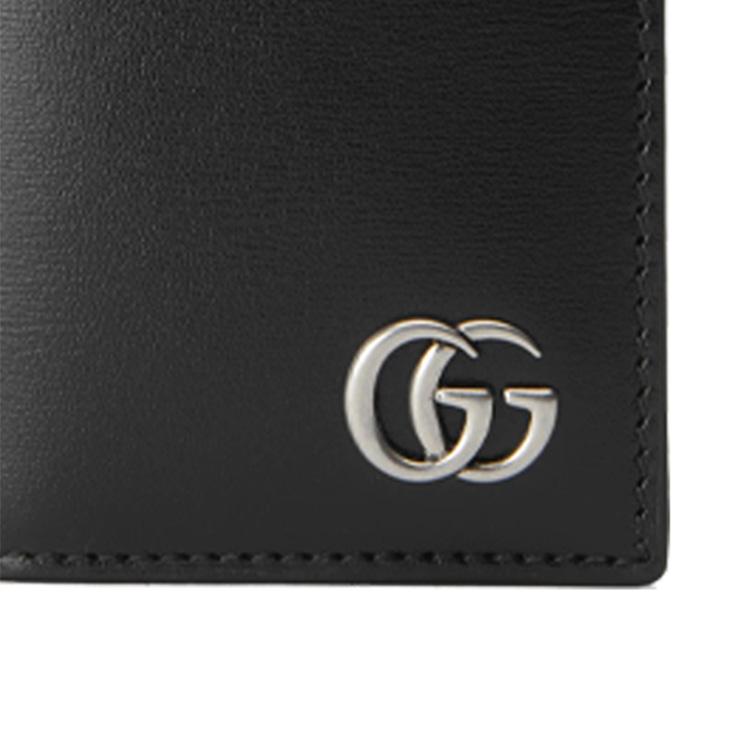 Gucci GG Marmont Men's Leather Bi-Fold Card Holder, Black Smooth Leather with Silver Double G, Men's Slim Wallet for Daily Use 547075-0YK0N-1000