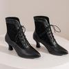 Lace-up Women Ankle Boots Middle Heels Custom Lace Pointed Toe Autumn Winter Women Shoes Black Red White Short Booties WSH4927