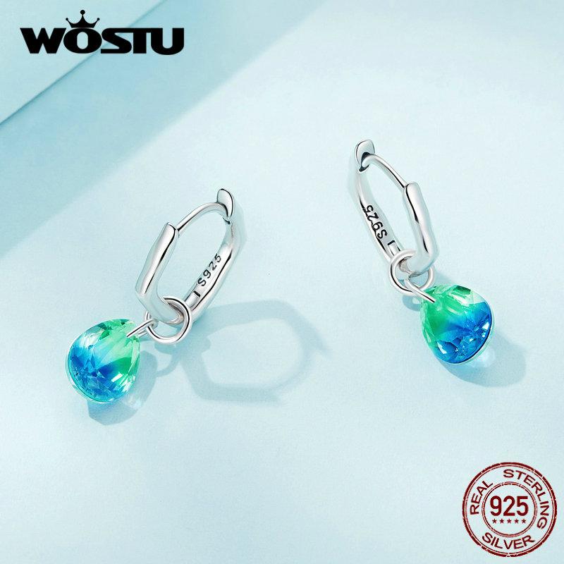 WOSTU стерлингового серебра 925 пробы, висячие серьги-капли для женщин, обручи с радужными кристаллами и каплями воды, Pendientes для женщин