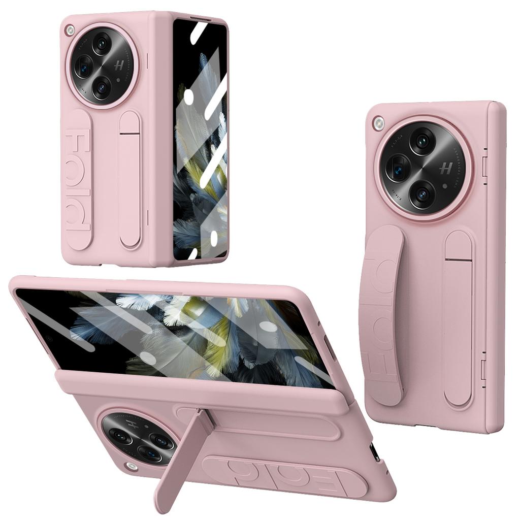 Для Oppo Find N3 5G Чехол с подставкой и ремешком на запястье, ПК чехол для телефона с защитной пленкой из закаленного стекла