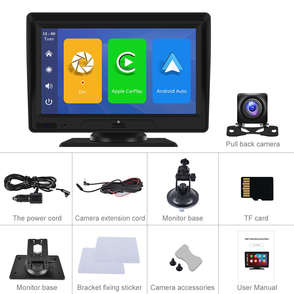 Podofo 9 В-36 В 1024 x 600 HD 7-дюймовый автомобильный видеорегистратор AHD монитор заднего вида Поддержка Carplay Android Auto AI Голосовое управление Bluetooth-вызов Музыка Автомобильный рекордер