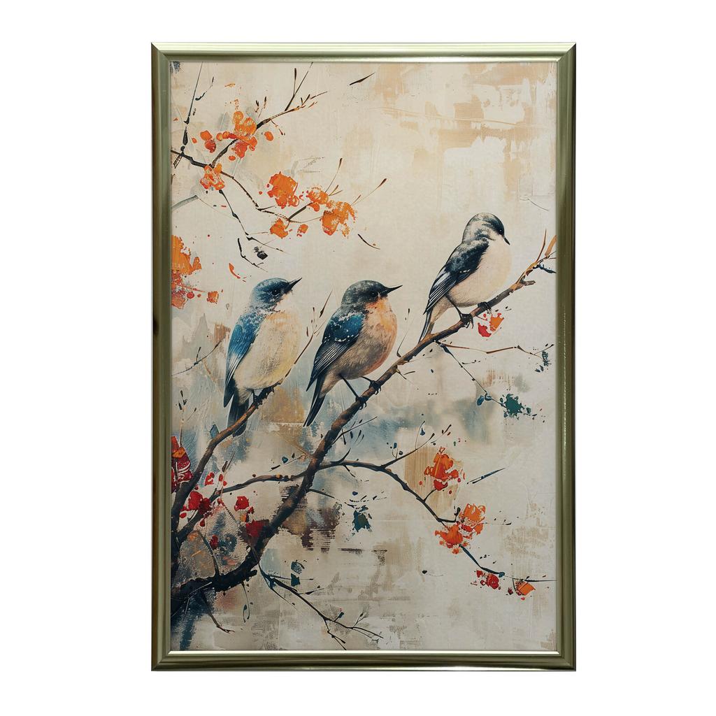 Gałązka Pełna Życia Gałązka Pełna Życia, 40X50 Cm, Rama Aluminiowa Złota, Papier Matowy 230 Gsm