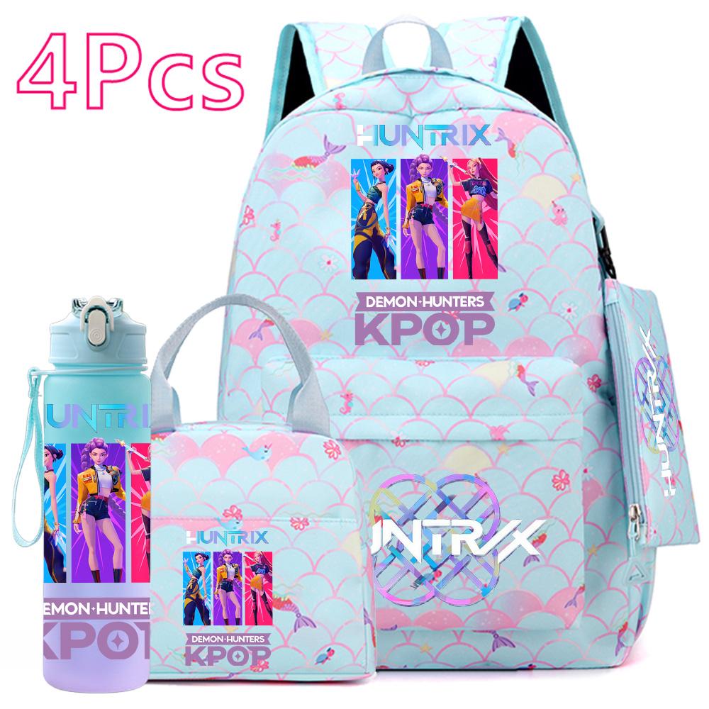 4 шт./компл. Аниме KPOP Рюкзак с принтом, с сумкой, пеналом, бутылкой для воды 750 мл для подростка, студента, мальчика, девочки, большой вместимости, для книг, школьная сумка