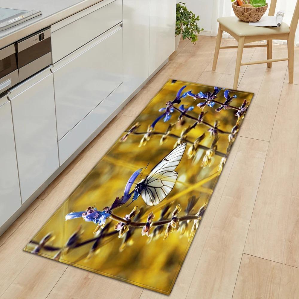 Цветочный узор с бабочками Домашний кухонный коврик для пола Декорация перед дверью Напольный коврик