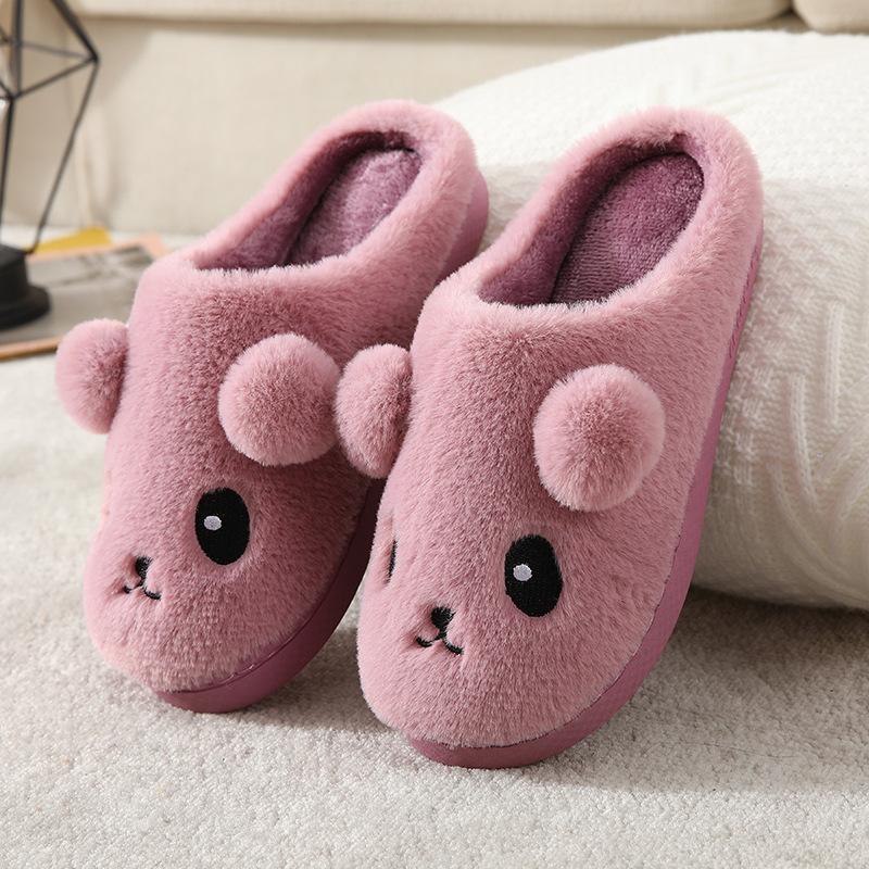 Пара осенне-зимних милых мультяшных домашних нескользящих теплых плюшевых тапочек