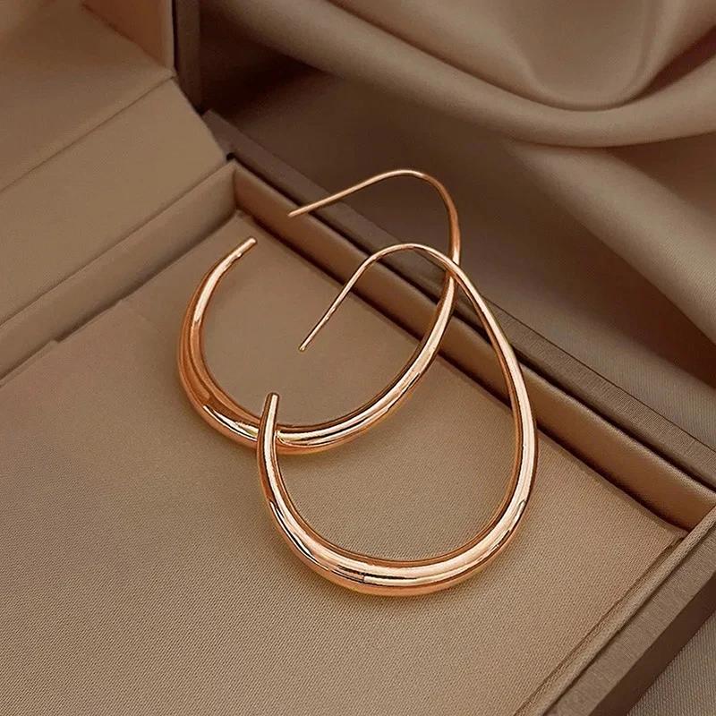 Huitan Waterdrop Shaped Big Hoop Earrings for Women Minimalist Metal Earrings Daily Wear Temperament Statement Jewelry Drop Ship
