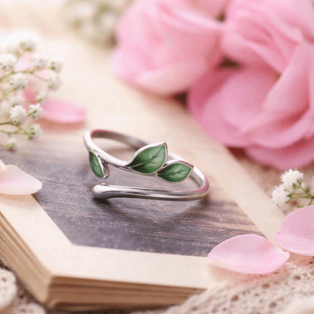 Adjustable Enamel Leaf Ring Oil Drop Women's Ring Elegant Leaf Opening Ring  Gifts