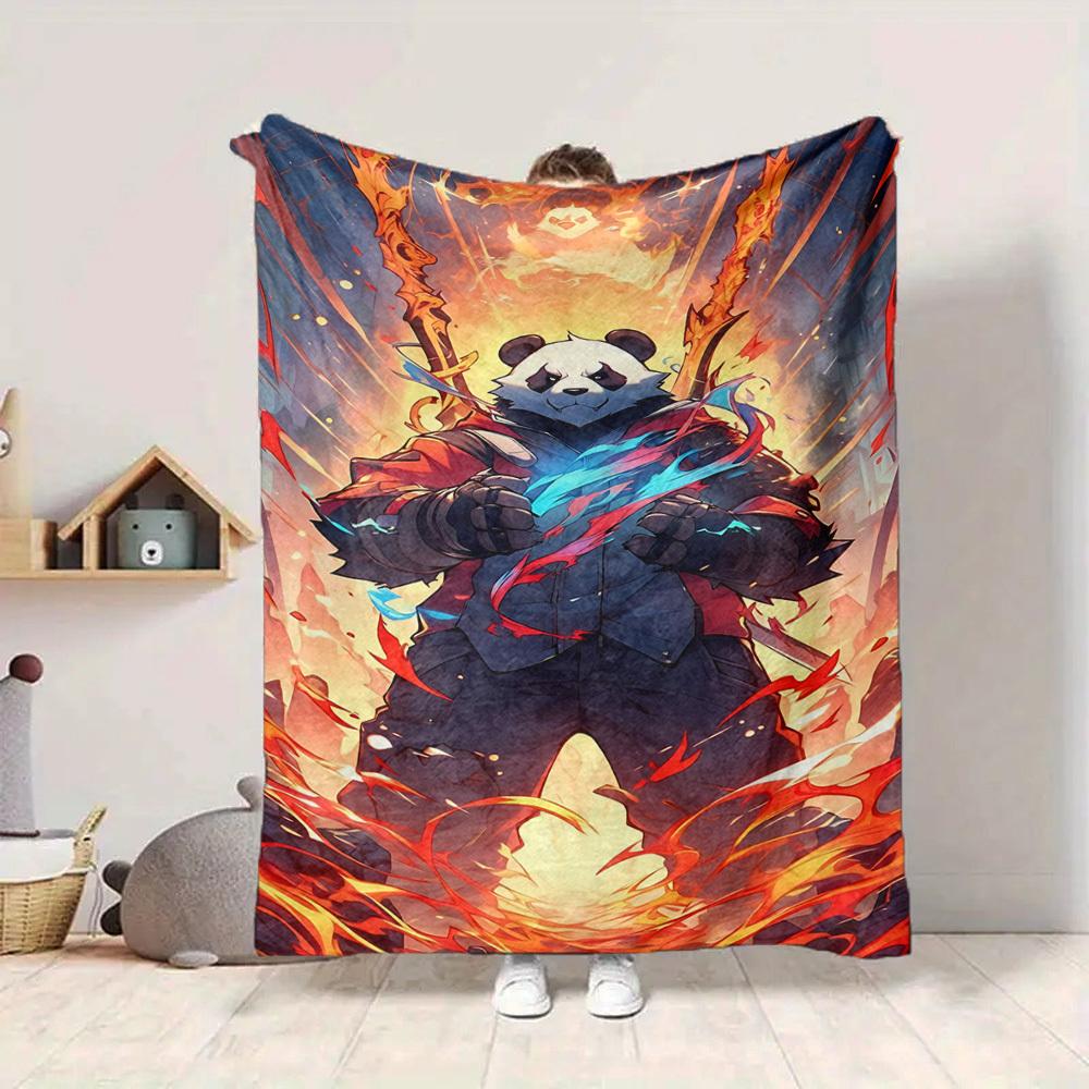 1pc Panda Warrior Blanket Lightweight Flannel Blanket Throw Blanket For Sofa, Bed, Travel, Camping, Livingroom, Couch, Chair, And Bed yy2509026135