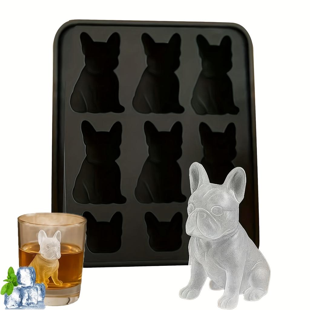 1pc French Bulldog Ice Cube Mold, 3D Silicone Dog-Shaped Ice Grid, 6-Hole Fun Animal Shaped Large French Bulldog Ice Tray, Cute Novelty Dog Ice Box