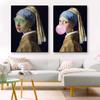 Girl With A Pearl Earring Bubblegum Wall Art Poster Vintage Altered Art Prints Banksy Style Urban Art Canvas Painting Home Decor