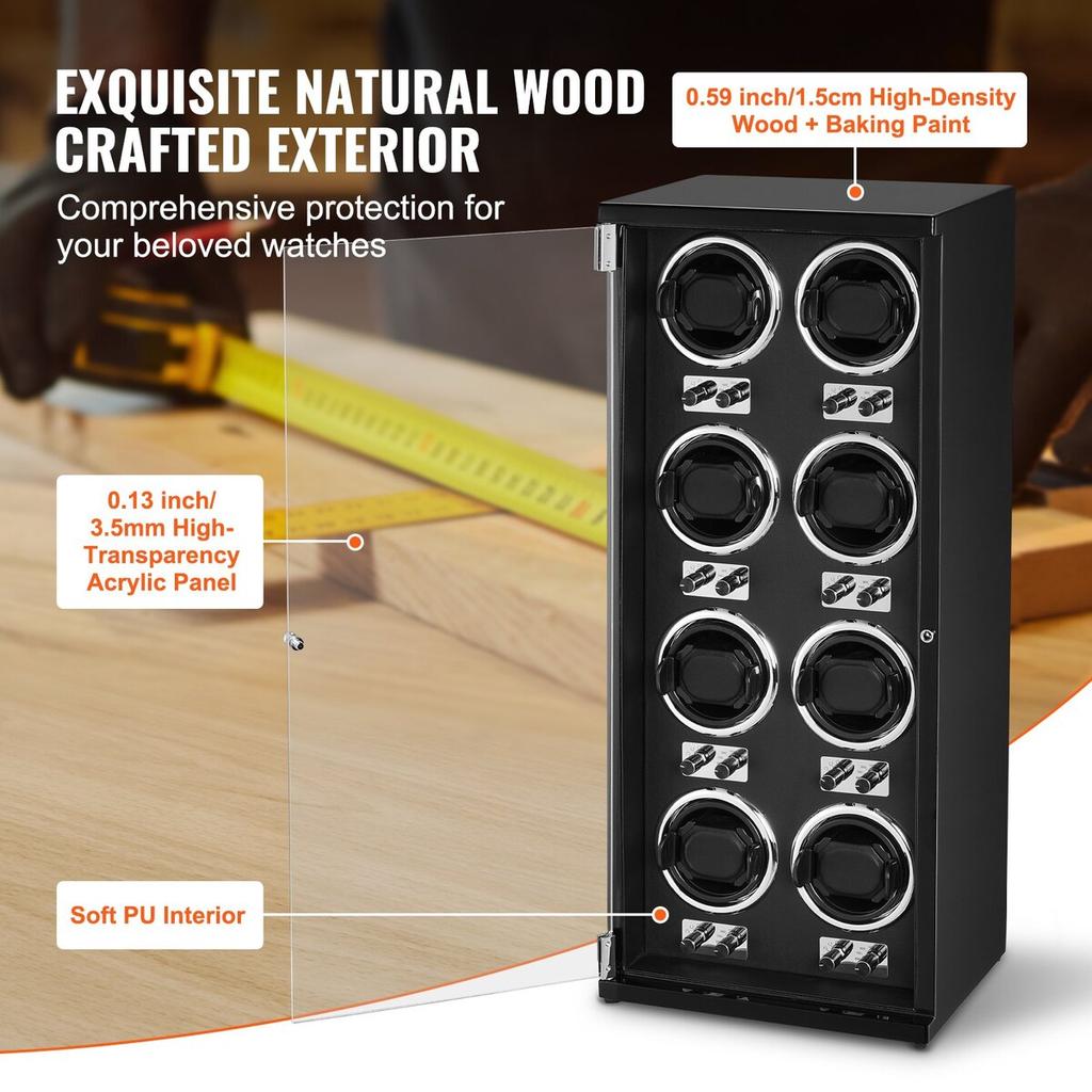 Watch Winder for 8 Automatic Watches with 8 Quiet Japanese Mabuchi Motors