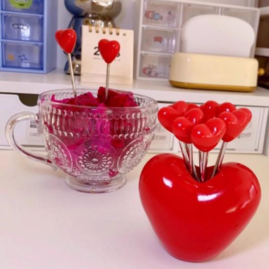 Набор из 5/10 вилок для фруктов в форме сердца, десертных закусок для торта с держателем Love