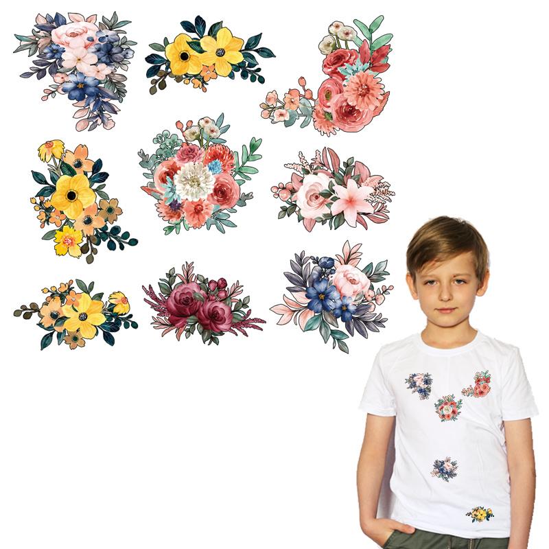 Наклейка на одежду, новый набор цветов, нашивка для кукольной одежды, термопресс, аппликация, Diy Parches Ropa, термоперенос, индивидуальный заказ