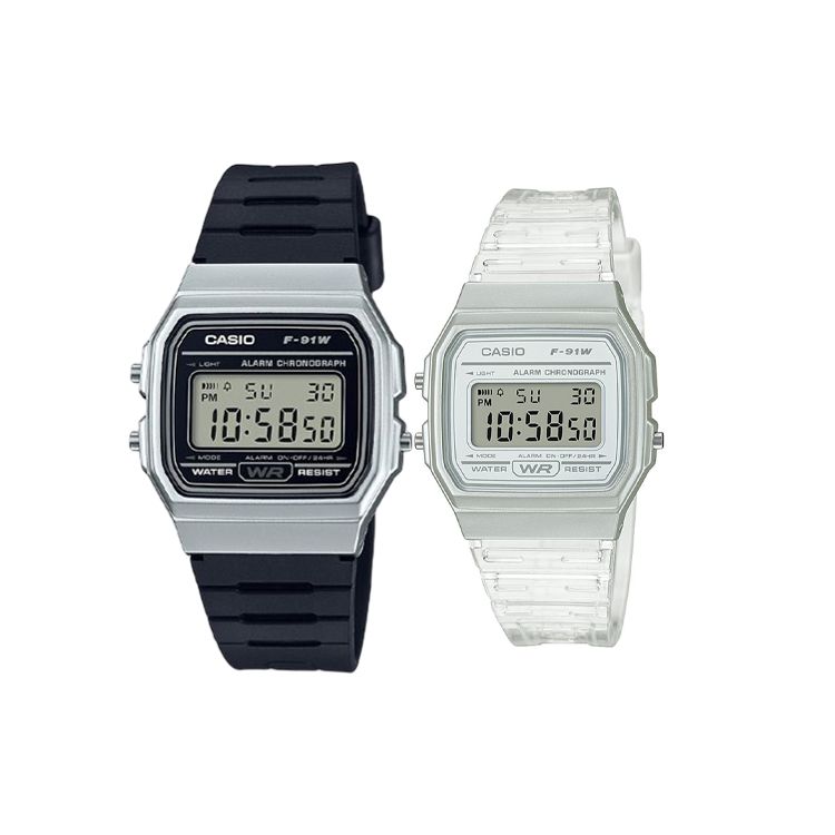 Casio Серия Standard Водонепроницаемые Маленькие Квадратные Кварцевые Часы Унисекс Черные Белые F-91WM-7A&F-91WS-7OS