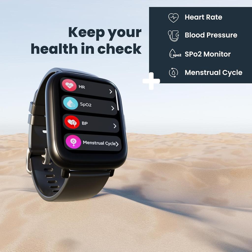 Hammer Fit+ 1.85" Calling Smart Watch for Men and Women with Built-in Games, Metallic Body, Voice Assistant, 100+ Customized Watch Faces (Black)