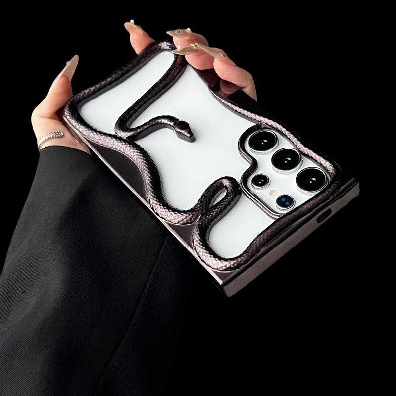 3D Змеиное покрытие Мягкий силиконовый чехол для телефона для Samsung S25 Ultra и других - Ударопрочный, Полый дизайн в нескольких цветах