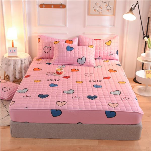 Printing Bed Fitted Sheet Cotton Thick Quilted Soft Elastic Fitted Sheet Bedding Mattress Cover Topper Single Full Queen King Sheet&Pillowcases