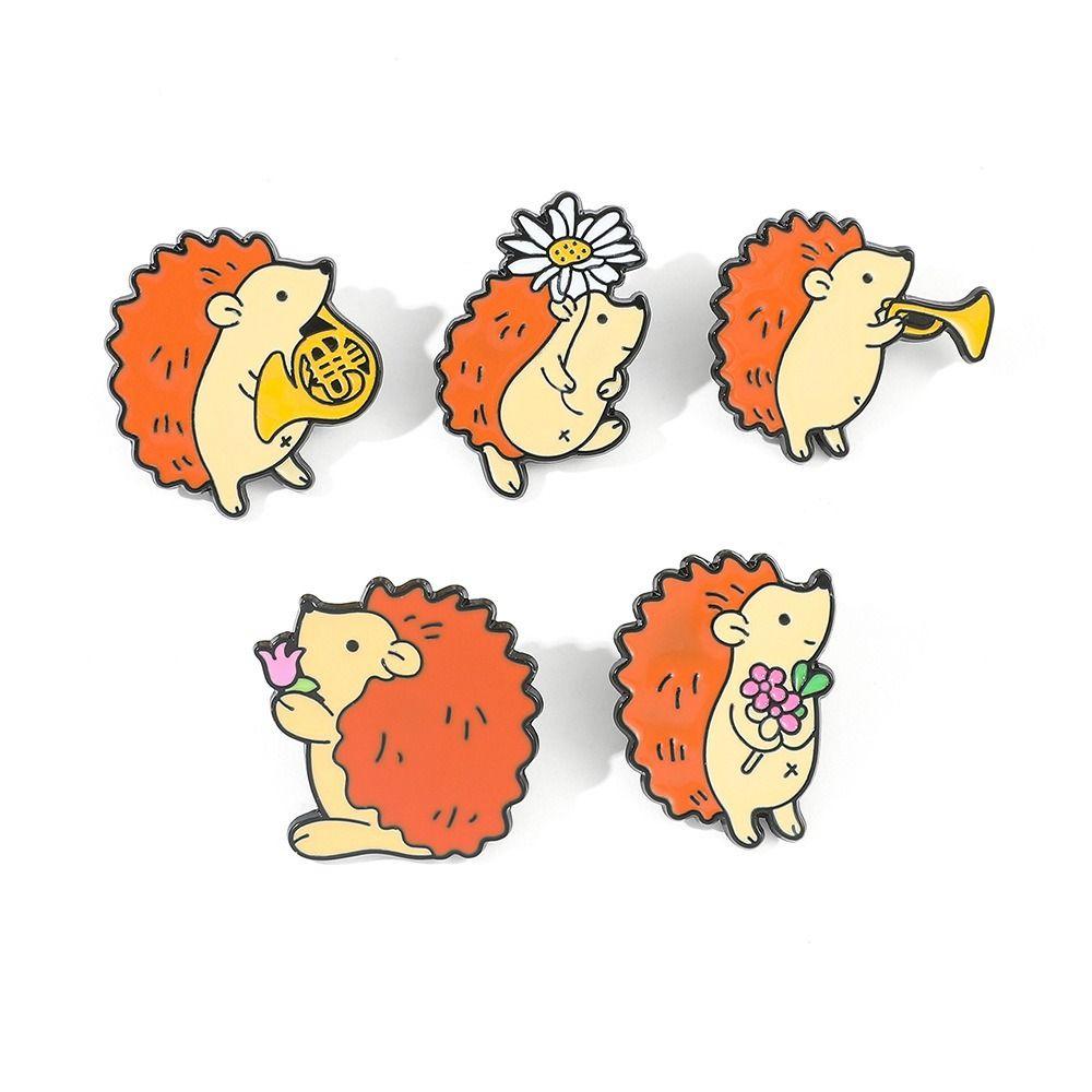 Horn Baking Paint Enamel Badge Cartoon Hedgehog Brooch Musician Audience Pin Backpack Decoration