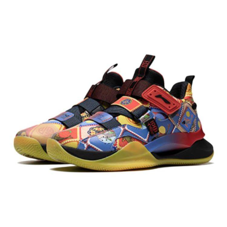 Li Ning удобные универсальные баскетбольные кроссовки средней высоты детские кроссовки синие желтые красные YKBS110-1
