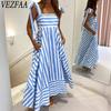 Женская мода лето весна полосатый принт без рукавов подтяжки с высокой талией повседневные платья