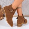 Fashion French Vintage Round Toe Metal Buckle Block Heel Fashion Booties