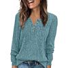 Women's Fashion Long Sleeve  T-Shirt Solid Color Button Decoration Top