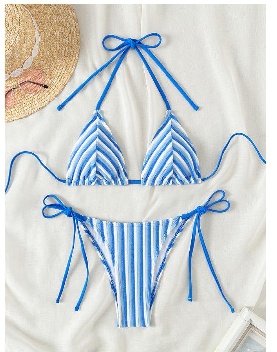 Полосатое женское махровое бикини и плавки: Сексуальный треугольный купальник