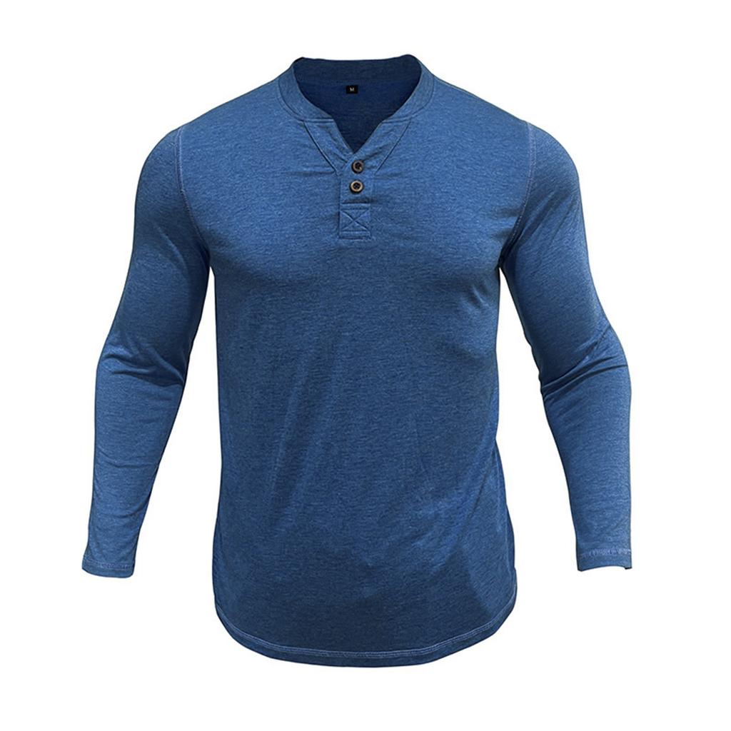Men's Round Neck Long Sleeved Button Down Shirt Base Men's T-shirt