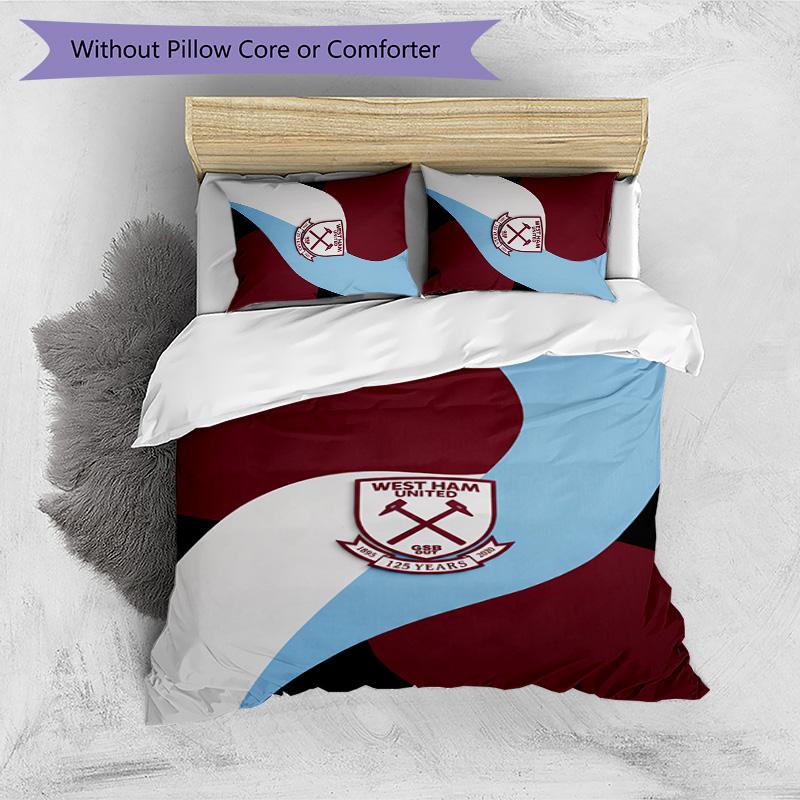 West Ham United Football Printed 3 Pieces Bedding Set, Comfortable Skin Friendly Bedroom Duvet Cover Set
